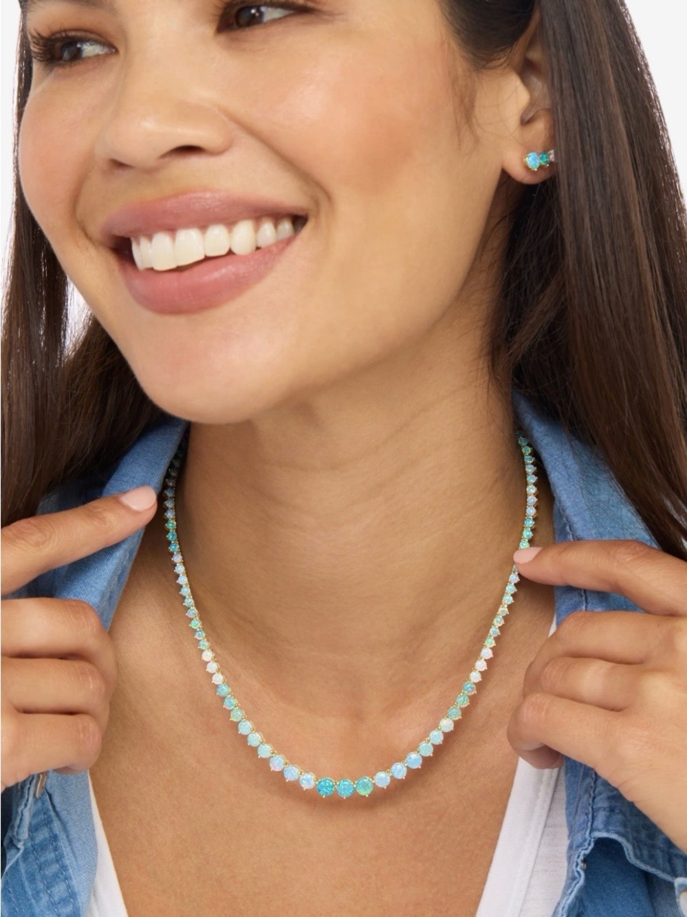 NWT Melinda Maria Gold “Not Your Basic Graduated Ombré Tennis Necklace”